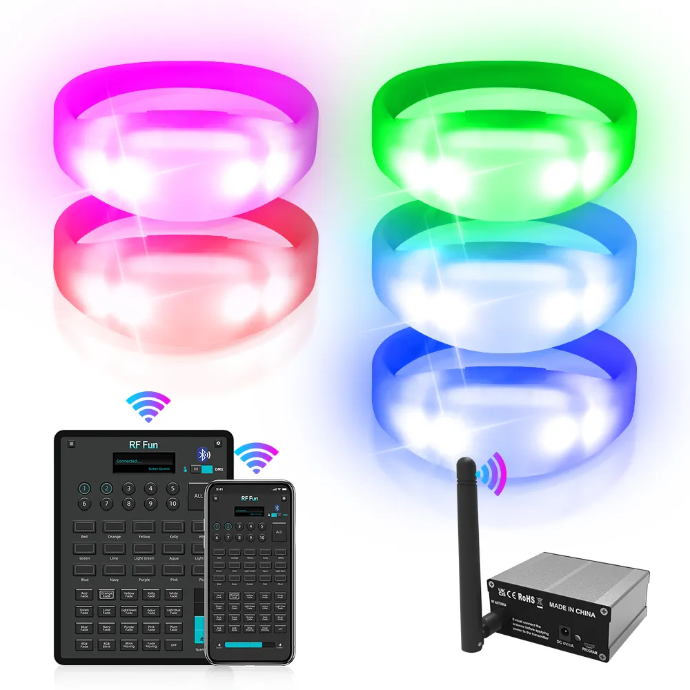 Gelang LED perlengkapan pesta kendali jarak jauh Pulsera kontrol aplikasi untuk acara pernikahan XV Anos gelang LED bercahaya