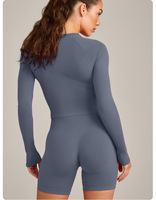 Ensemble de sport High Impression : Haut court à manches longues et short cycliste sans couture, effet push-up, anti-transpiration, pour le yoga et la gym