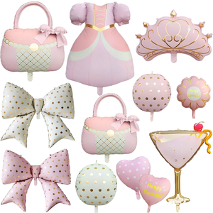 Ballon en aluminium mat style INS, motif nœud de sac à main et robe de princesse, forme de dessin animé pour filles, décoration d'ambiance pour fête d'anniversaire de filles - Product Image 1
