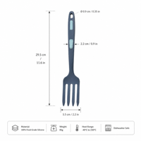 Fourchette de cuisine en silicone sans BPA, grande taille, manche long ergonomique, antiadhésive, résistante à la chaleur, pour servir les spaghettis, les salades et la viande, idéale pour les chefs