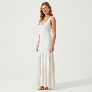 <span class=keywords><strong>Abito</strong></span> <span class=keywords><strong>lungo</strong></span> da donna in <span class=keywords><strong>maglia</strong></span> elegante estivo 2025 con perline, scollo a O, maniche lunghe o senza maniche, monopetto - Product Image 1