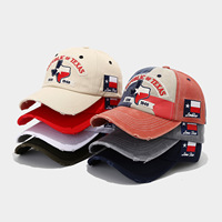 Gorra Patriótica de 6 Paneles de Algodón Lavado con Acabado Desgastado, Logotipo de la Bandera de Texas Bordado, Hebilla Dorada, Personalizable para el 250 Aniversario