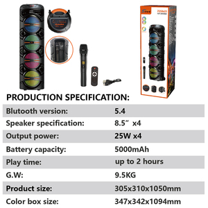 Système de haut-parleurs Bluetooth portables d'extérieur ZQS8403, dernier modèle, éclairage LED RGB, quatre haut-parleurs de 8 pouces, radio de fête, AUX - Product Image 6