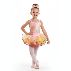 Robe tutu de ballet pour enfants, couleur pastel dégradé, avec bordure arc-en-ciel, costume de danse jazz avec bandeau assorti, parfait pour la danse et les fêtes - Product Image 1