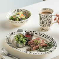 Vaisselle en céramique de style ins simple, assiette à dîner avec lettres noires, grande tasse, saladier