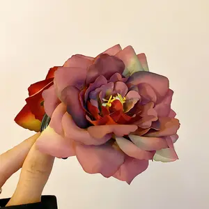 Kepala bunga Peony segar tiruan klip hiu Diy hiasan kepala jepit rambut kain rambut liburan Bohemian klip rambut bunga