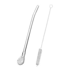 Cuillère à paille allongée, agitateur à thé au lait en acier inoxydable, filtre, double usage, métal robuste, coudillon non jetable. - Product Image 1