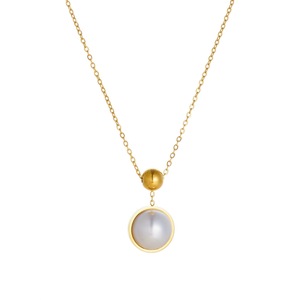 Gold Bead Pendant Necklace With Pearl Bezel Setting Daily Wear Women's Clavicle Chain Minimalist Fashion Jewelry - Product Image 5