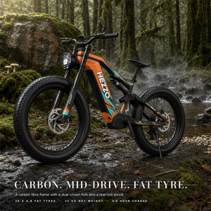 Bicicletta Elettrica da Montagna in Fibra di Carbonio da <span class=keywords><strong>26</strong></span> Pollici, Motore Brushless Mid-Drive da 1000W 52V, Batteria da 21Ah, Freno a Disco Idraulico, Ebike con Pneumatici Fat - Product Image 1