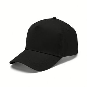 Casquettes de baseball personnalisées à 5 panneaux avec broderie 3D, noires unies, pour hommes et femmes, à calotte haute, à fermeture snapback et visière courbée - Product Image 2