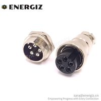 Conector de Aviación Macho y Hembra EnerGiz Electronics GX20, Orientación Recta, 5 Pines, Aleación de Zinc, Niquelado, Soldadura, Negro