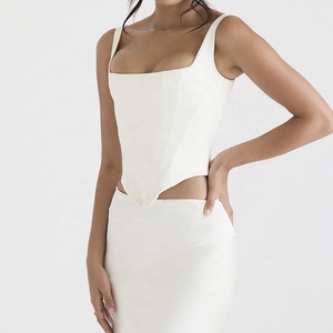 Abbigliamento Femminile di Moda, Produzione OEM Personalizzata, Top Estivo Sexy in Raso Avorio, Corsetto Lungo - Product Image 3