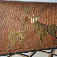Wallpaper/Panel Dinding Dekoratif Mosaik Kayu Solid Walnut Hitam Heksagonal Cina yang Menyerap Suara