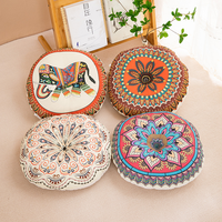 Coussin rond en coton et lin 40 cm, style bohème Mandala, coussin de sol double face pour salon, balcon, baie vitrée, tatami