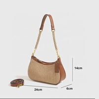 Sac à bandoulière vintage pour femme, élégant, marron, de créateur, sac fourre-tout de luxe d'été, sac bandoulière simple en paille
