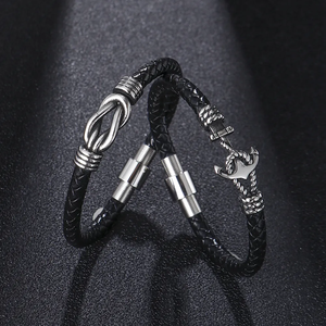 Bracelet en cuir tressé unisexe gravé avec breloque <span class=keywords><strong>ancre</strong></span> et nœud en forme de boule, personnalisable, style nautique - Product Image 5
