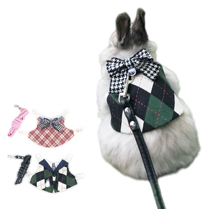 Set di Abbigliamento per <span class=keywords><strong>Conigli</strong></span> con Papillon a Quadretti e Guinzaglio con Anello, Stile Principessa - Product Image 1