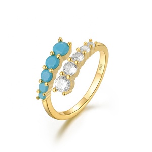 Mode de luxe en argent Sterling 925 plaqué or bijoux <span class=keywords><strong>vert</strong></span> bleu zircon cubique ouvert taille réglable bagues pour les femmes - Product Image 1