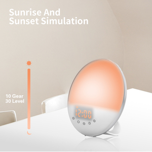 Horloge de table intelligente Réveil à bruit blanc Lumière du lever du <span class=keywords><strong>soleil</strong></span> et du coucher du <span class=keywords><strong>soleil</strong></span> Réveil avec <span class=keywords><strong>radio</strong></span> FM Bluetooth Horloge de bureau numérique Réveil lumineux - Product Image 5