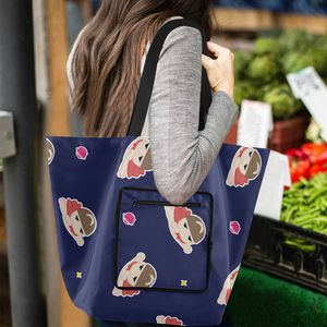 Custom Logo Polyester Folding Tote Shopping <b>Bag</b> with Inner Zipper Pocket — Reusable, <b>Foldable</b>, Large Capacity Shoulder Handbag - Product Image 5