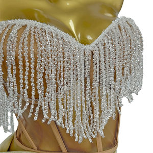 Seksi askısız pullu püskül korse üst etek 2 parça Set kulübü parti kutlama Mini elbise kadın gösterisi performans dans kıyafeti - Product Image 6