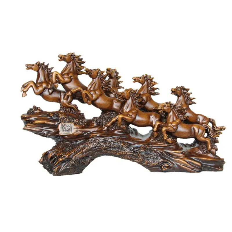 Estatua de ocho caballos de resina para decoración del hogar, escultura artística de caballo Feng Shui, ornamento de Mascota, 2023