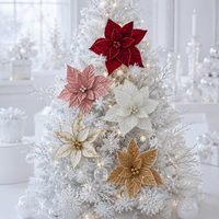 Fleurs artificielles de Poinsettia en polyester pour décoration d'arbre de Noël intérieur, taille et couleur personnalisables, excellente qualité, pour usage domestique et commercial, idéales pour les fêtes.