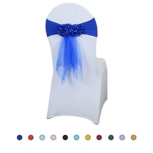 Bandes de chaise en gros, blanches, élégantes, de luxe, pour fêtes et mariages, avec nœuds bleus pour événements - Product Image 3