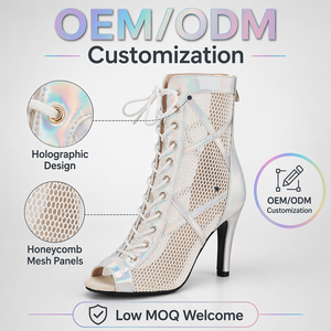 Zapatos de Baile Latino para Mujer, Botines de Malla con Tacón Alto para Damas y Niñas, Botas de Baile de Salón, Botas Cortas de Verano para Mujer - Product Image 1