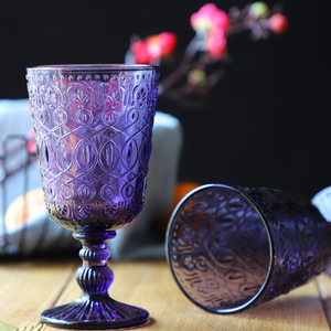 Purple Embossed <b>Wine</b> Glass Vintage <b>Goblet</b> Drinking Cup for Wedding Party Bar - Product Image 3