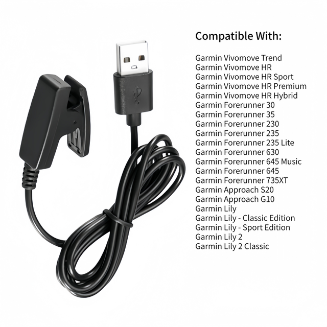 Smart Watch USB Charger Clip Charging Cable for Garmin Forerunner 235/735XT/630/645/230/ Vivomove HR/ Approach S20