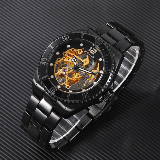 Luxury Men's Mechanical Watch Custom Automatic Movement Black Sapphire Glass Dive Date Frame Stainless Steel Design Pointer Low