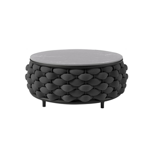 Canapé lounge rond haut de gamme en aluminium thermolaqué avec cordage tressé contemporain pour hôtel de villégiature - Product Image 4