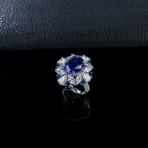 <b>925</b> Sterling <b>Silver</b> Lab Created Sapphire Oval Cut Floral Halo Statement <b>Ring</b> - Product Image 2