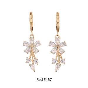 Pendientes colgantes de flores chapados en oro con cristal transparente talla marquesa para mujer, joyería de moda para fiesta E467 - Product Image 1