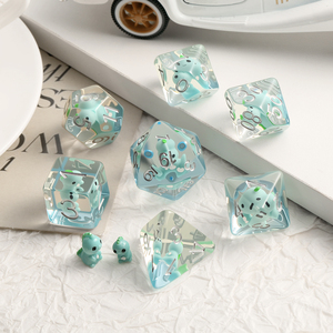 Juego de dados de dinosaurio azul DND al por mayor, dados de resina poliédrica con tema animal de 7 piezas para juegos de mesa RPG de mazmorras y dragones - Product Image 4