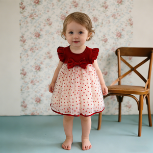 Hongbo Designs Abito Rosso per <span class=keywords><strong>Neonata</strong></span>, Minigonna con Volant, Elegante Vestito da Festa per Ragazze 4-12 Anni, Abito da Sera in Cotone - Product Image 1
