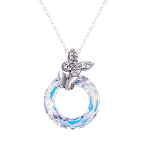 Shining Fancy Butterfly Polychromatic Necklace Women 925 Silver Gemstone Jewellery Choker