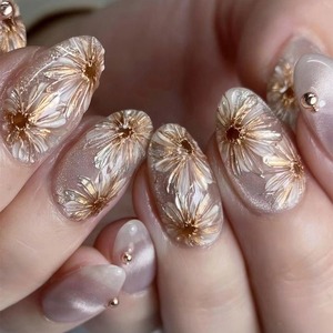 24 <span class=keywords><strong>Uñas</strong></span> Postizas Acrílicas de Estilo Francés, Cortas, Almendradas, <span class=keywords><strong>con</strong></span> Diseño Floral 3D, Románticas, de PMMA, 3314 - Product Image 1