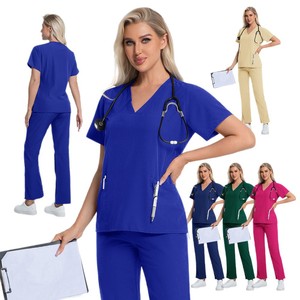 Women Hospital Scrubs <b>Set</b> V Neck Short Sleeve With Pocket Medical Uniforms For Nurse <b>Doctor</b> Veterinary Use 82030 - Product Image 5