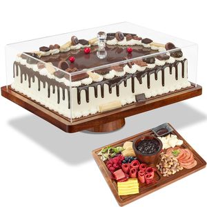 Acacia Wood Tall <b>Cake</b> <b>Stand</b> With Acrylic Cover Dessert Display Tray For Party Bakery Use - Product Image 3