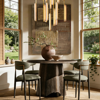 Ensemble de table à manger en bois de chêne massif moderne et de chaises à dossier en tissu, durable et confortable pour les salles à manger à domicile