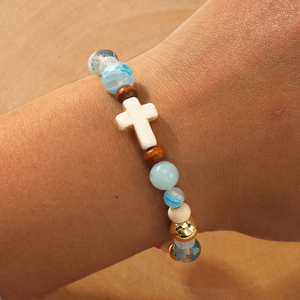 Bracelet élastique croisé fait main pour femme Go2boho, perles colorées mélangées avec turquoise, <span class=keywords><strong>bijoux</strong></span> bohèmes, cadeau chrétien - Product Image 2