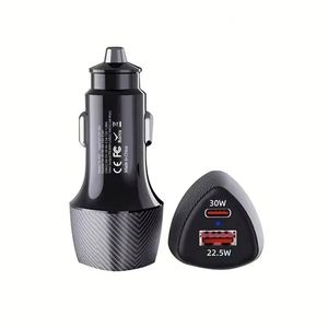 New Arrival Dual Ports Carbon Fiber Chargers Super Fast Charging PD30W Car Charger QC3.0 Car Charger 52.5W Mini Car Charge - Product Image 1