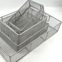 Keranjang saringan jala kawat las Stainless Steel, anti panas 28X20X6 cm 304/316L, saringan logam dengan nampan logam untuk filter barbekyu