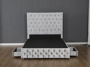 Кровать-трансформер Willsoon Modern Grey Velvet с мягким изголовьем и ящиками для хранения – роскошная мягкая кровать-оттоманка для спальни - Product Image 1