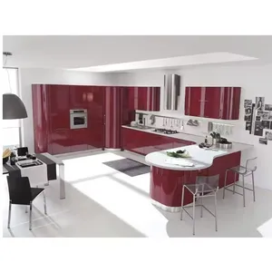 2024 Vermont kustom grosir furnitur dapur Modern kilau tinggi merah desain kabinet dapur