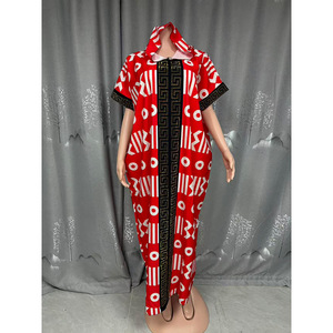 Vestido Maxi con Capucha y Estampado Africano <span class=keywords><strong>para</strong></span> Mujer - Caftán Holgado <span class=keywords><strong>de</strong></span> Manga Corta con Patrón Geométrico y Ribete Dorado, Vestidos Sehe Fashion - Product Image 5