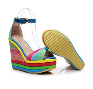Zapatos Mujer Plataforma Elevadora Colorato Bella di Disegno Arcobaleno Espadrillas Con Zeppa Tacco Alto Sandali Della Piattaforma per Le Donne - Product Image 4