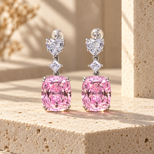 Orecchini pendenti a forma di cuore rosa per donna, gioielli geometrici alla moda Sweet Princess - Product Image 6